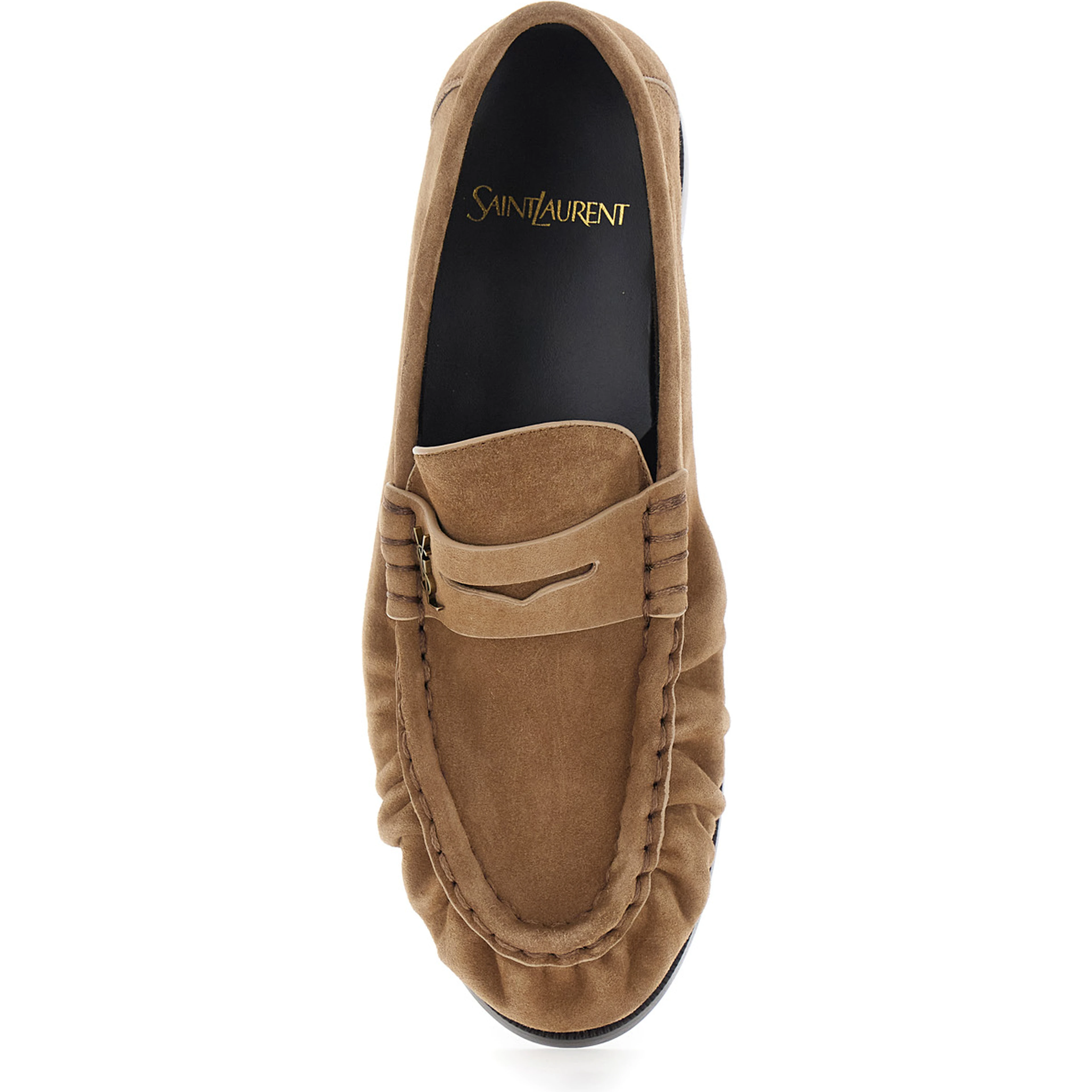 Le Loafer Beige Loafers with Hand-Stitched Moc Toe and Cassandre Plaque in Suede for Women