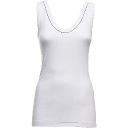 white Top with round neckline and Monile details in cotton for women