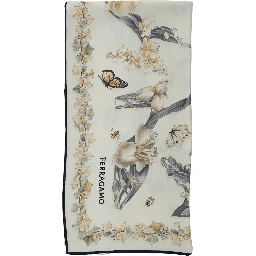 Beige Scarf with all-over Floral Print in Silk  for Women