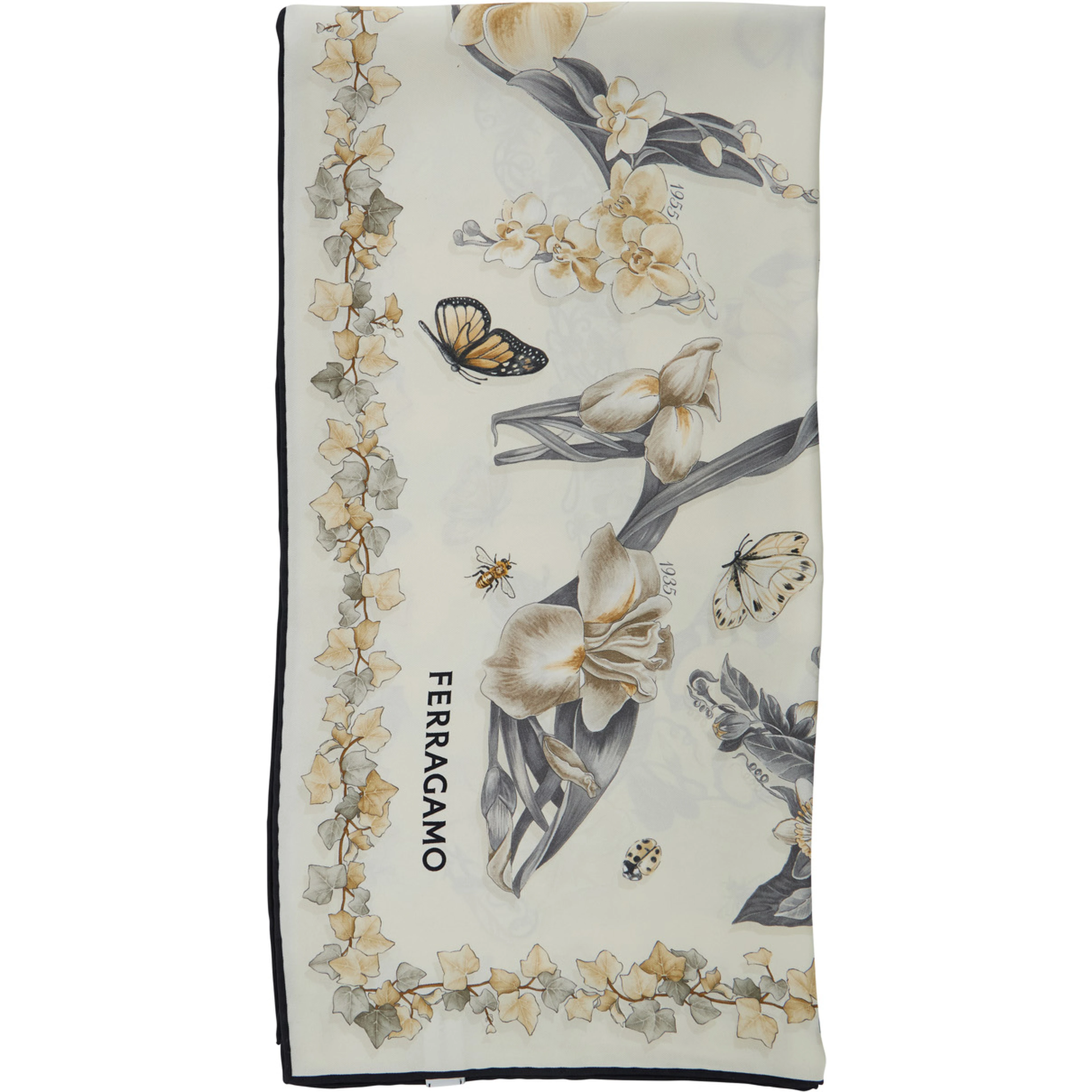 Beige Scarf with all-over Floral Print in Silk  for Women