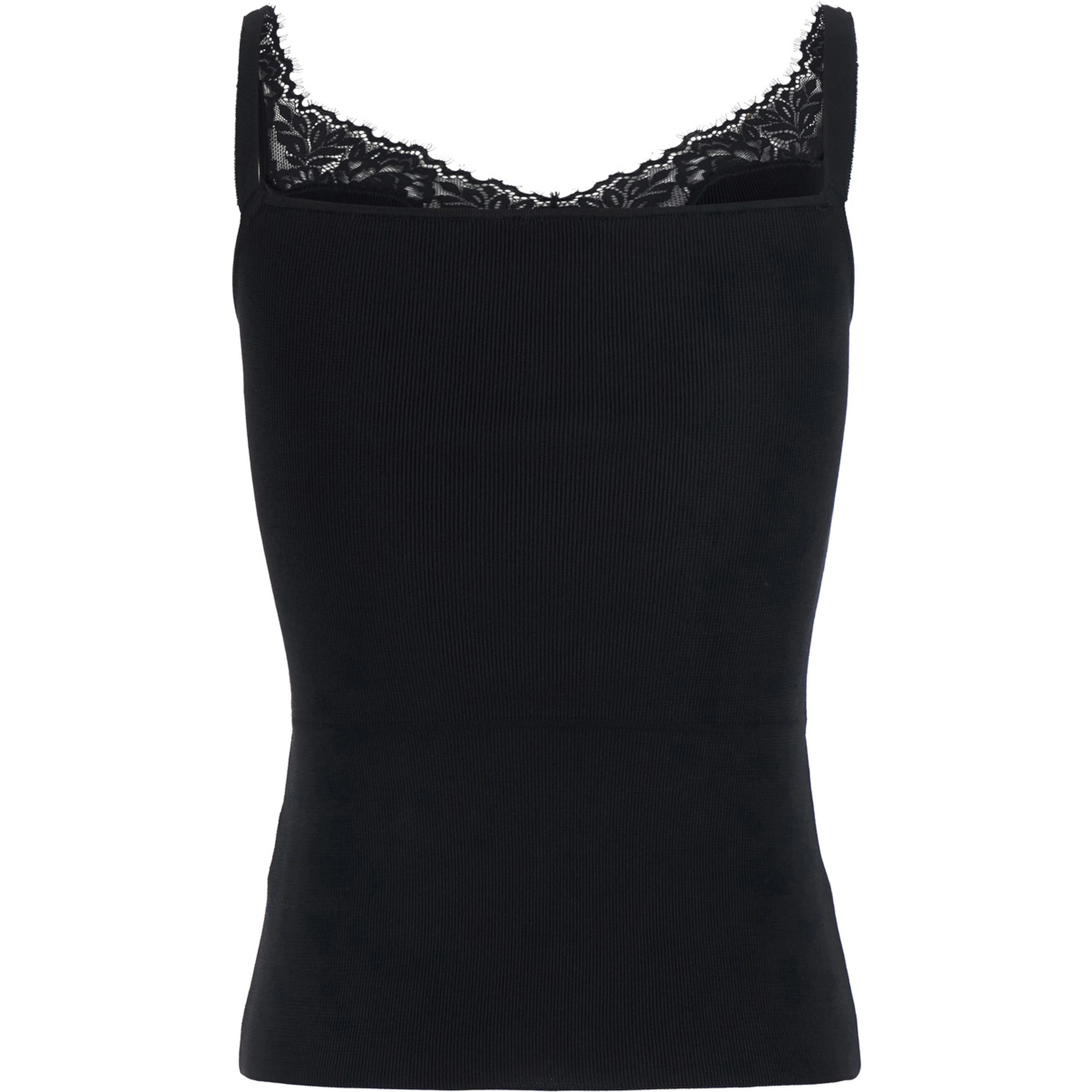 Black Sleeveless Top with Lace Embroidery in Cotton Blend for Women