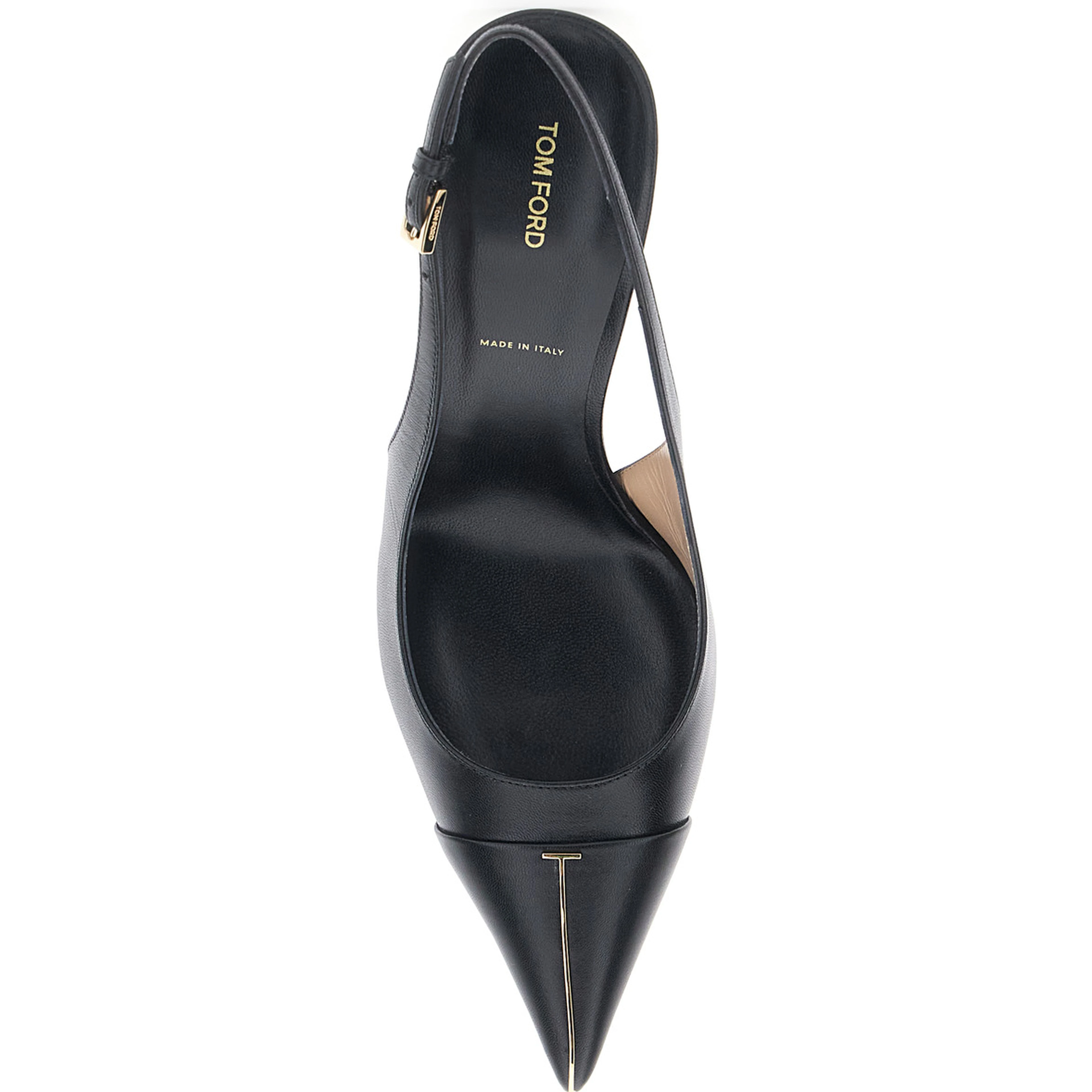 Black Slingback Pumps with High Heel and T Plate on the Front in Leather for Women