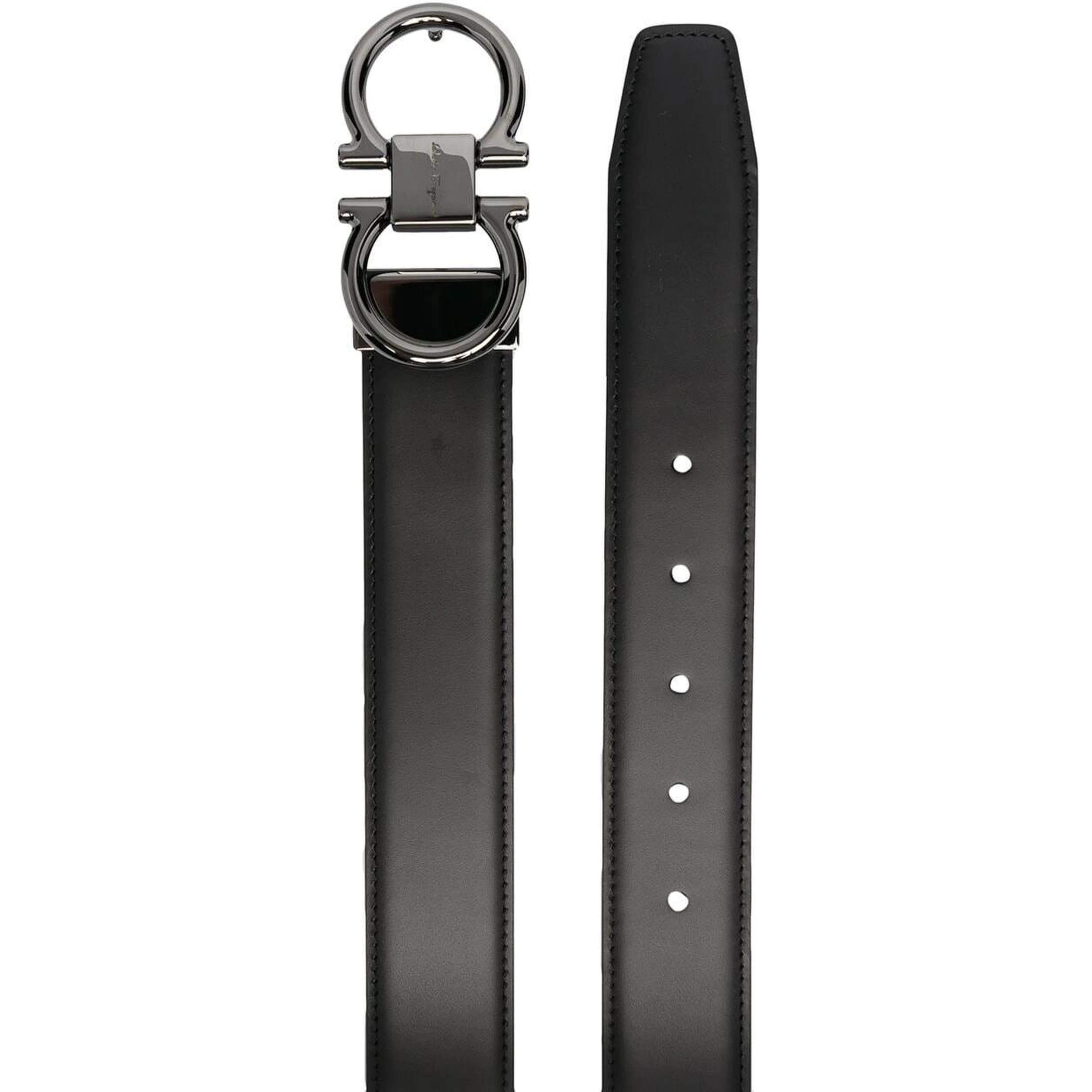 Reversible belt with Gancini detail in black and brown smooth leather for men