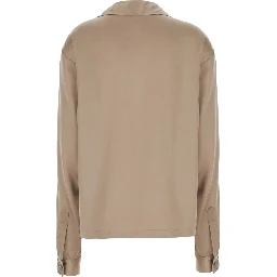 Beige Shirt with wide collar and V-neck in silk for women