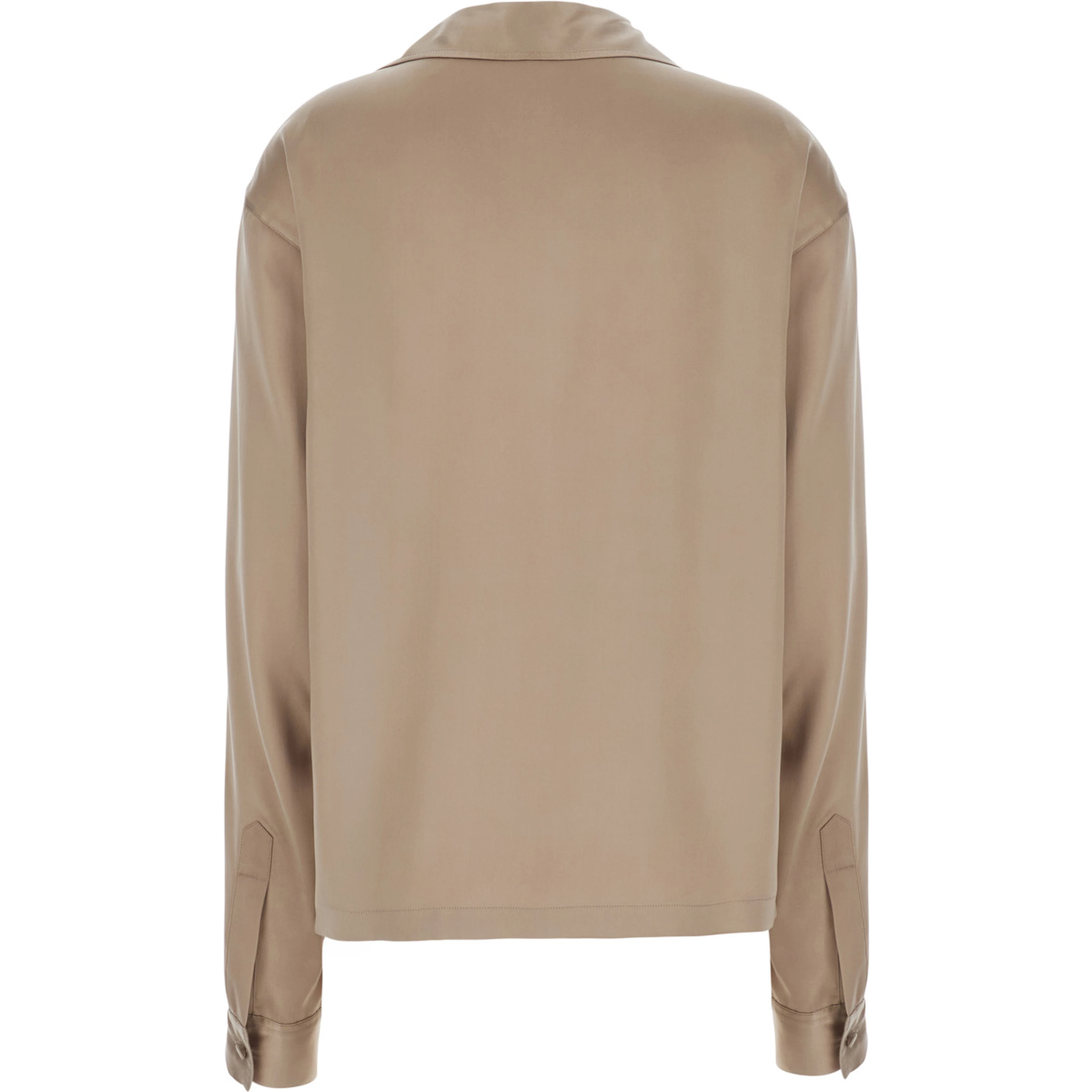 Beige Shirt with wide collar and V-neck in silk for women