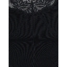 Black Sleeveless Top with Lace Embroidery in Cotton Blend for Women