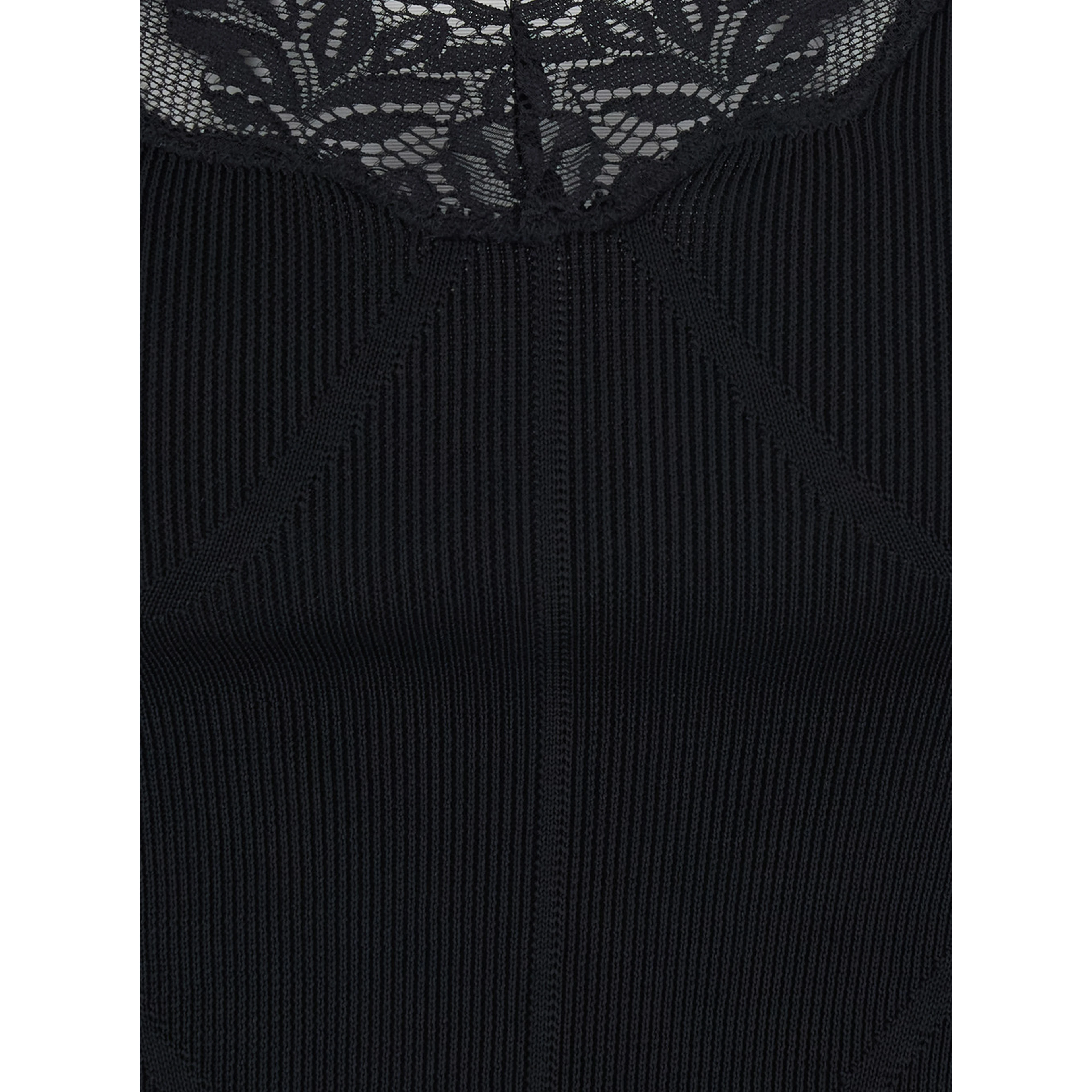 Black Sleeveless Top with Lace Embroidery in Cotton Blend for Women