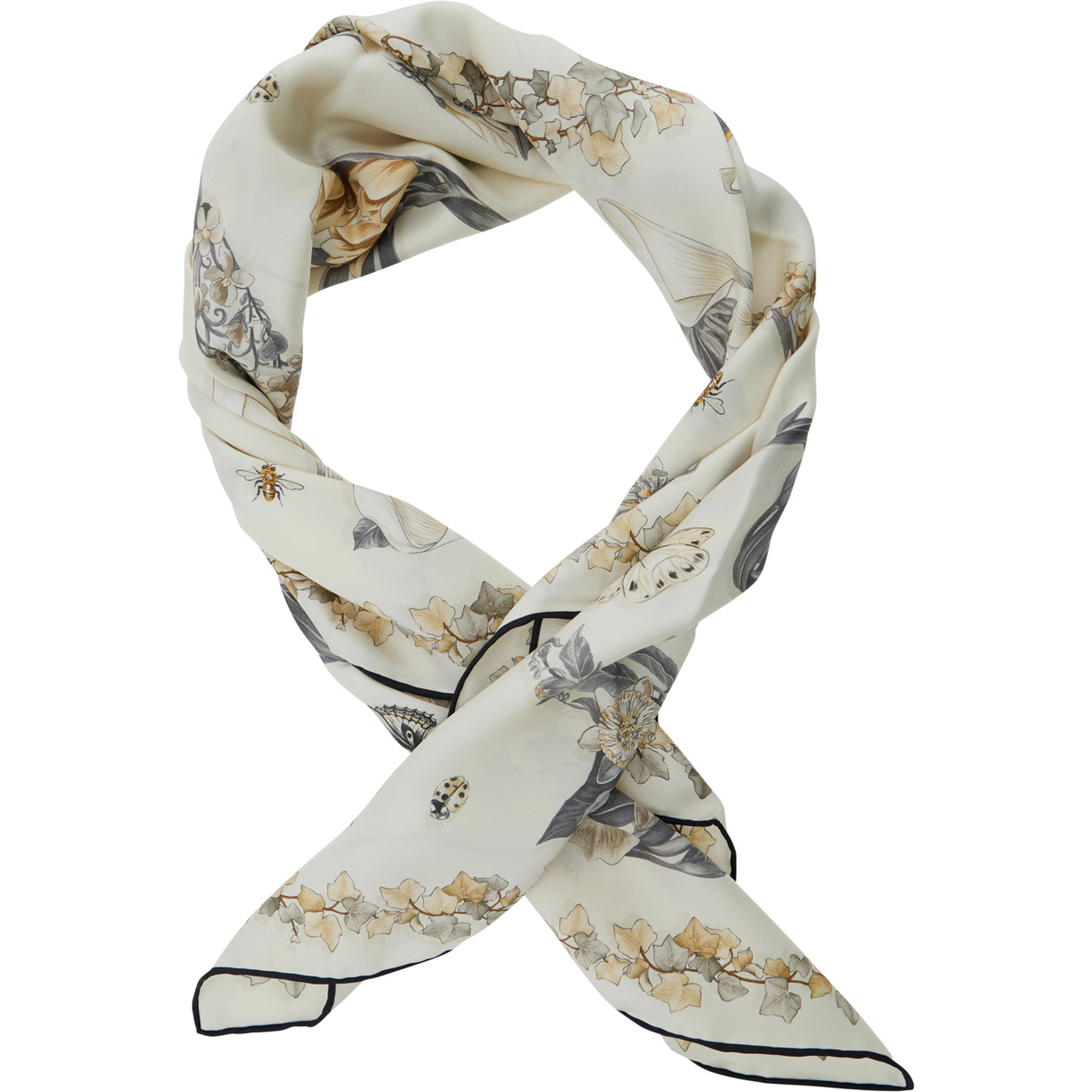 Beige Scarf with all-over Floral Print in Silk  for Women