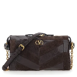 Panthea Small brown Crossbody bag with VLogo plaque on the front in leather for women