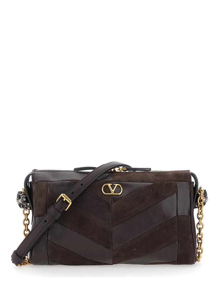 Panthea Small brown Crossbody bag with VLogo plaque on the front in leather for women