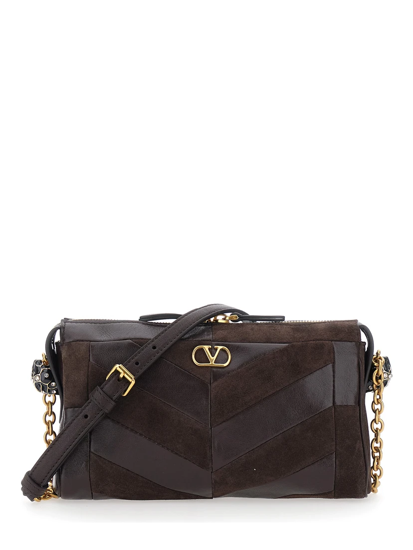 Panthea Small brown Crossbody bag with VLogo plaque on the front in leather for women