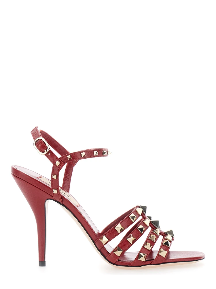 Red Slingback Sandals with High Stiletto Heel and Rockstud Decoration for Women