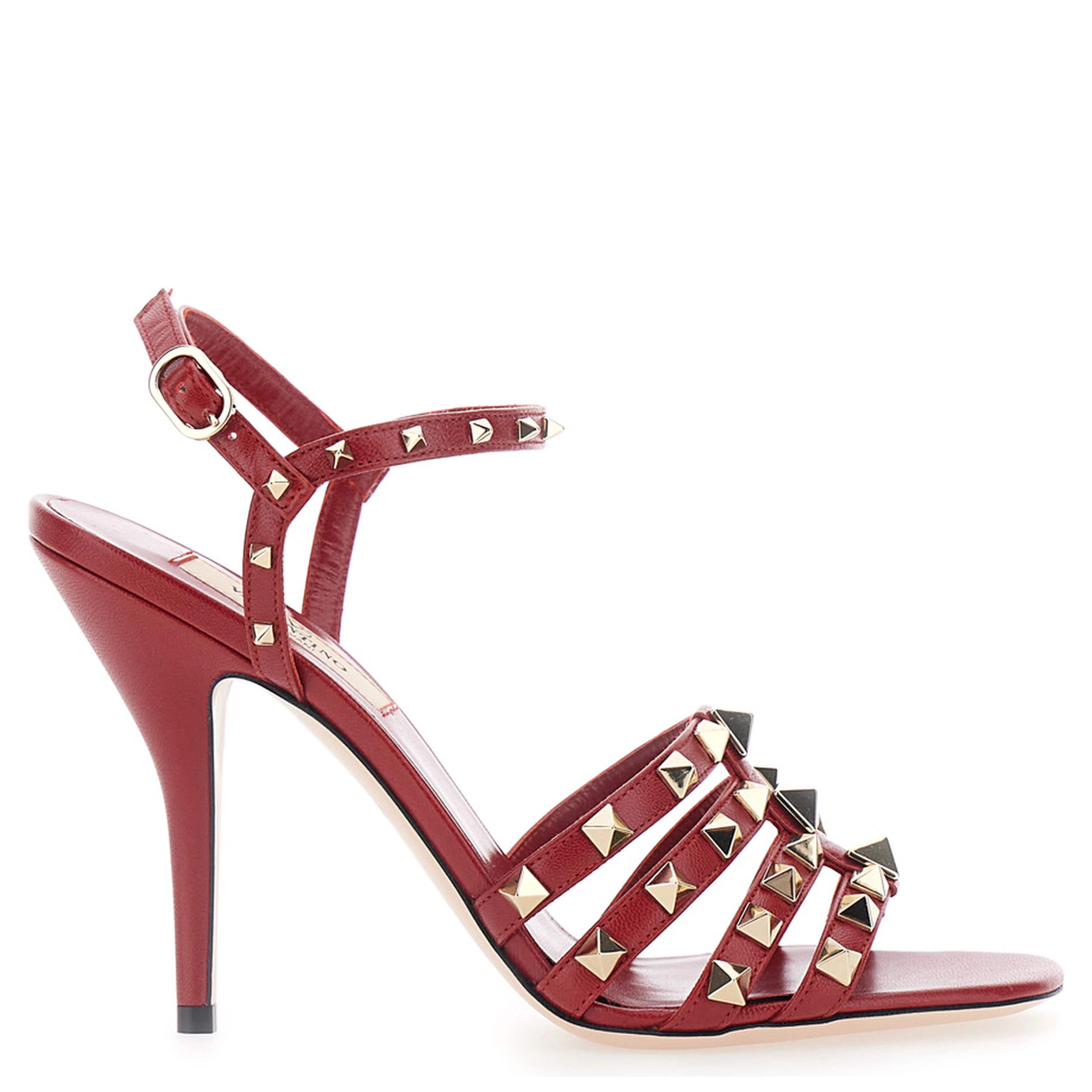 Red Slingback Sandals with High Stiletto Heel and Rockstud Decoration for Women