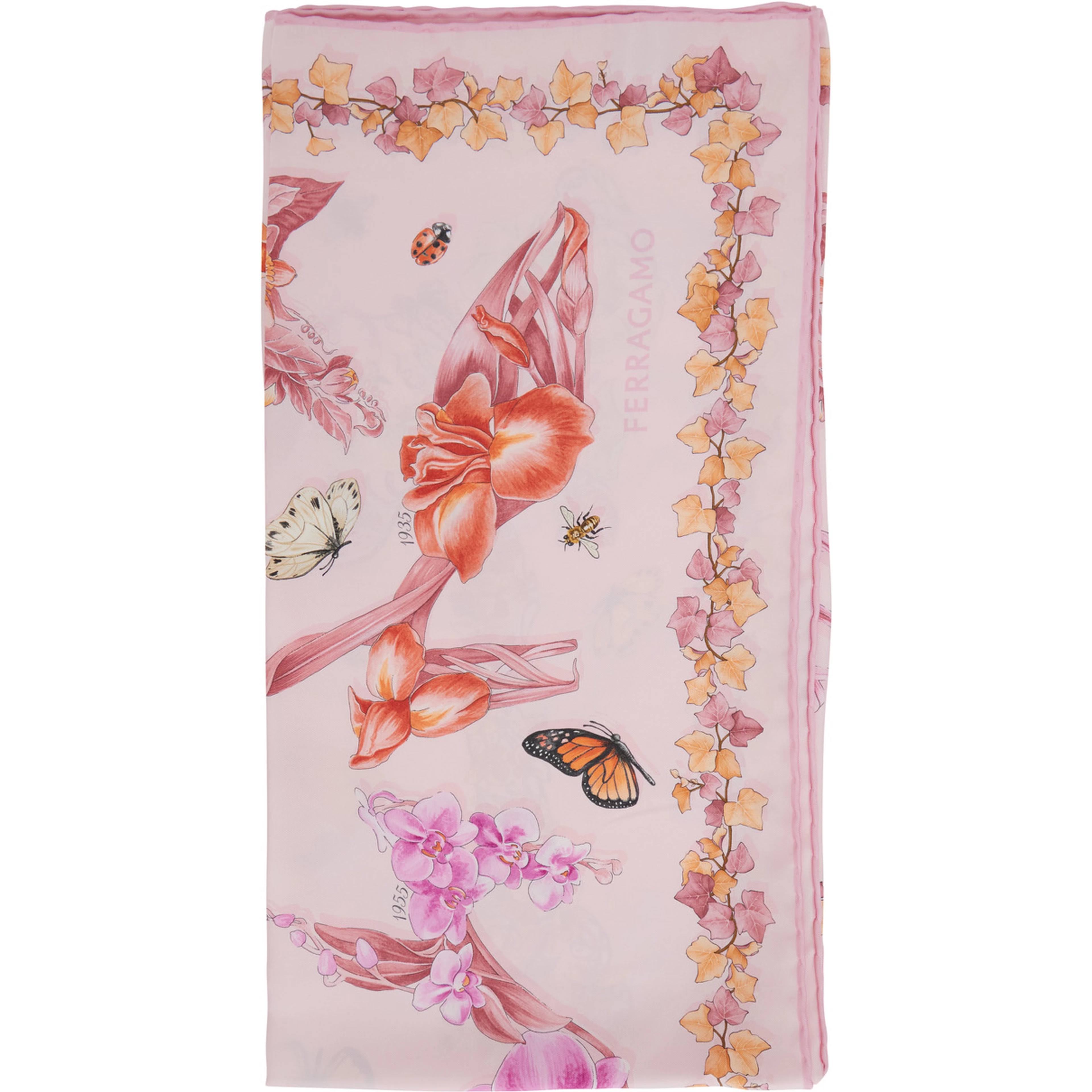 Pink Scarf with All-over Floral Print in Silk for Women