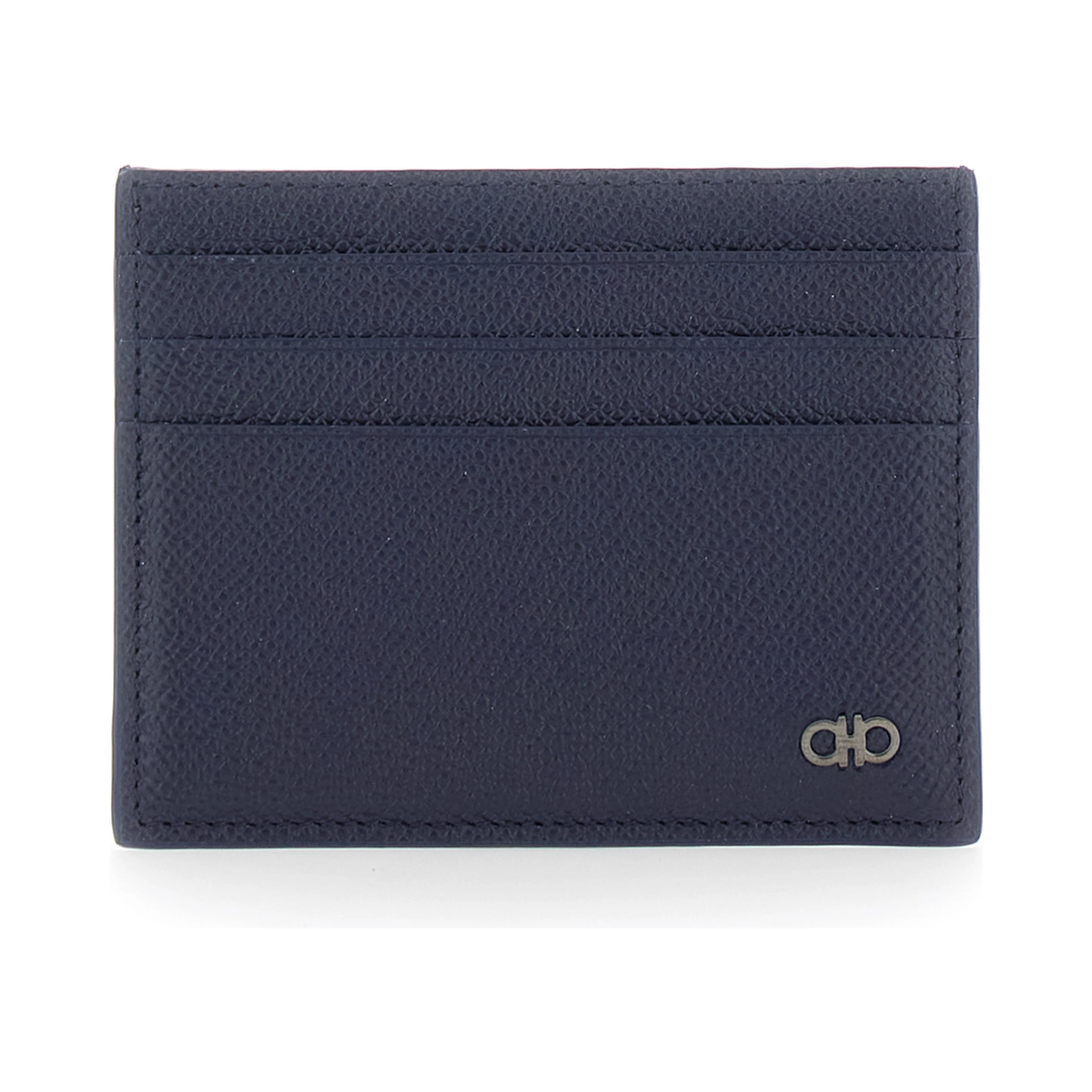 blue Card holder with Micro Gancini on the Front and logo lettering on the Back in Grained Leather for Men