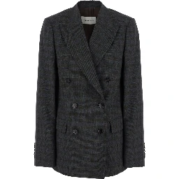 Barrysta Brown Double-breasted Jacket with peak revers and check motif all-over in wool for women