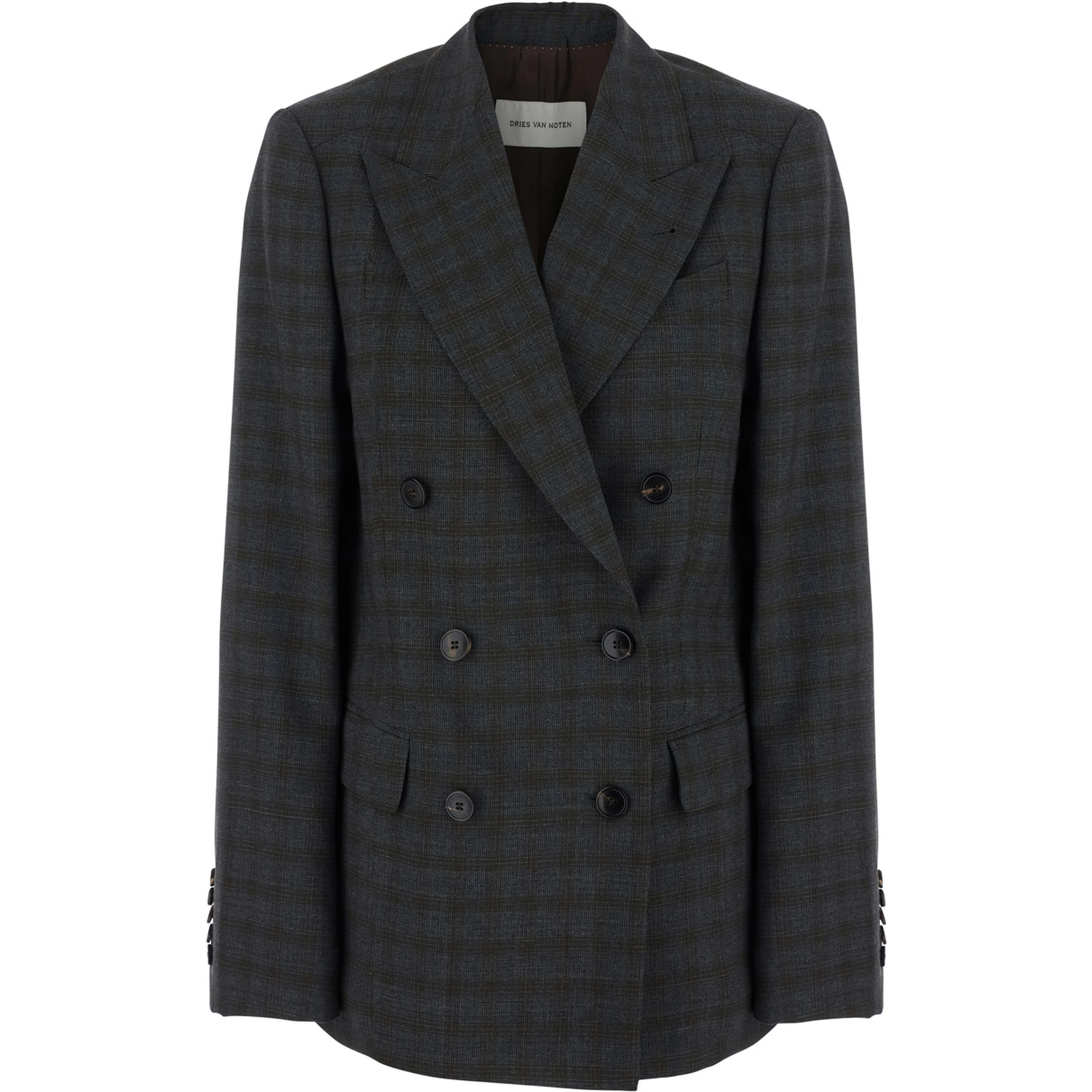 Barrysta Brown Double-breasted Jacket with peak revers and check motif all-over in wool for women
