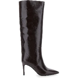 Arsen Brown high-heel boots with elasticated side details in leather for women