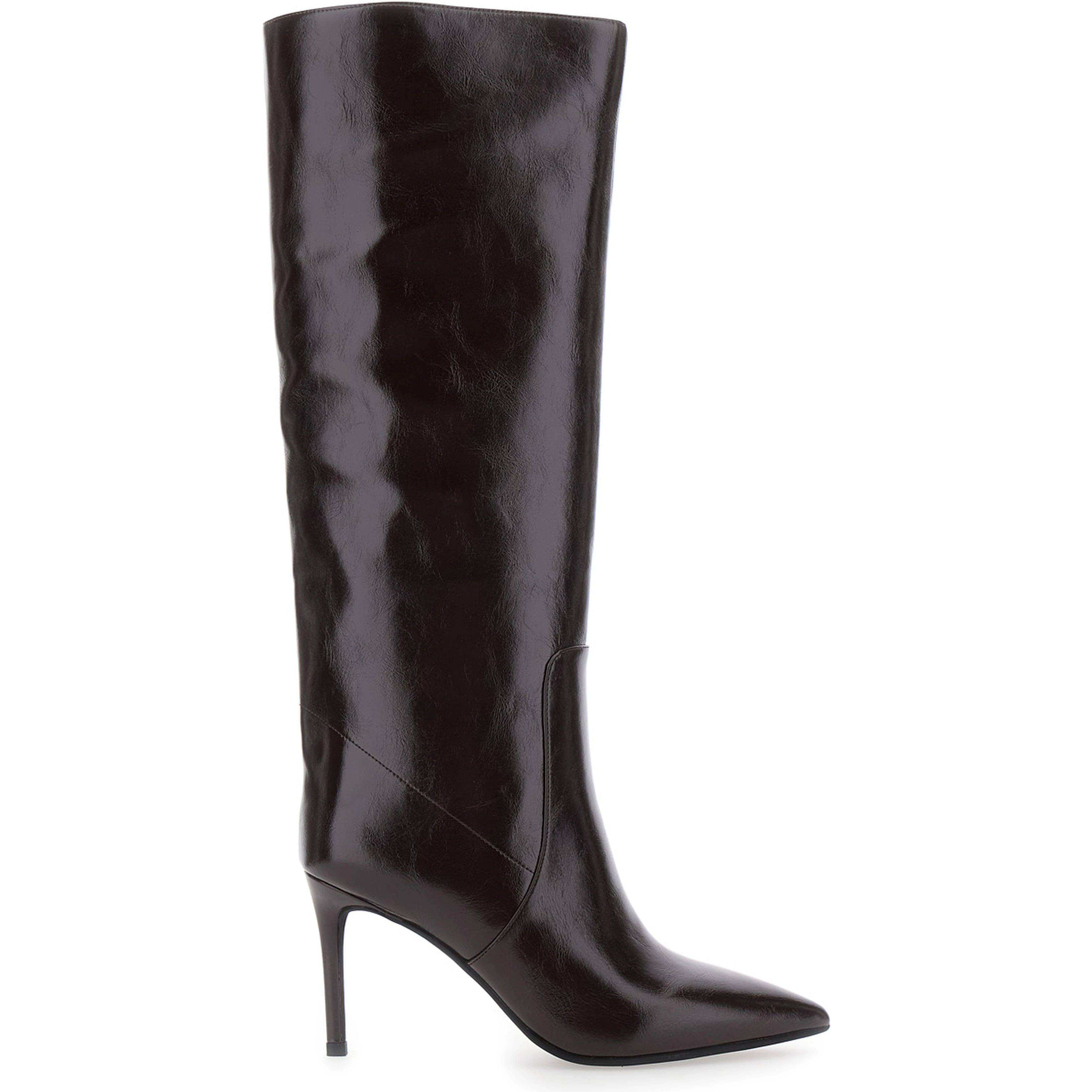 Arsen Brown high-heel boots with elasticated side details in leather for women
