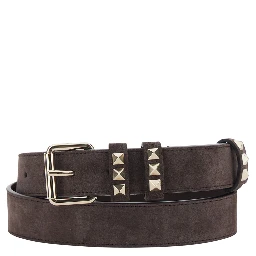 Brown Belt with applied Rockstuds in Suede for women