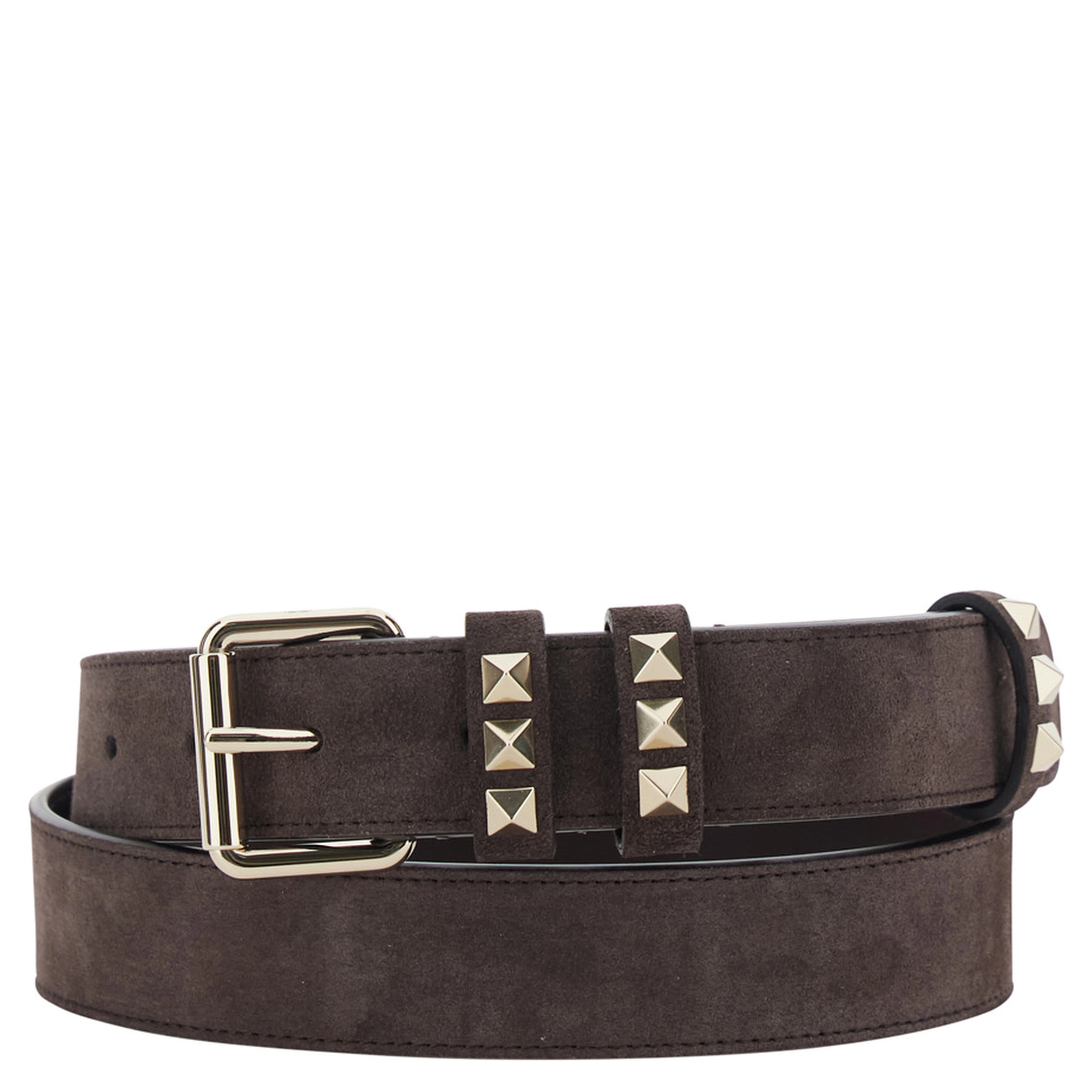 Brown Belt with applied Rockstuds in Suede for women