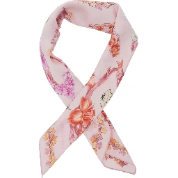Pink Scarf with All-over Floral Print in Silk for Women