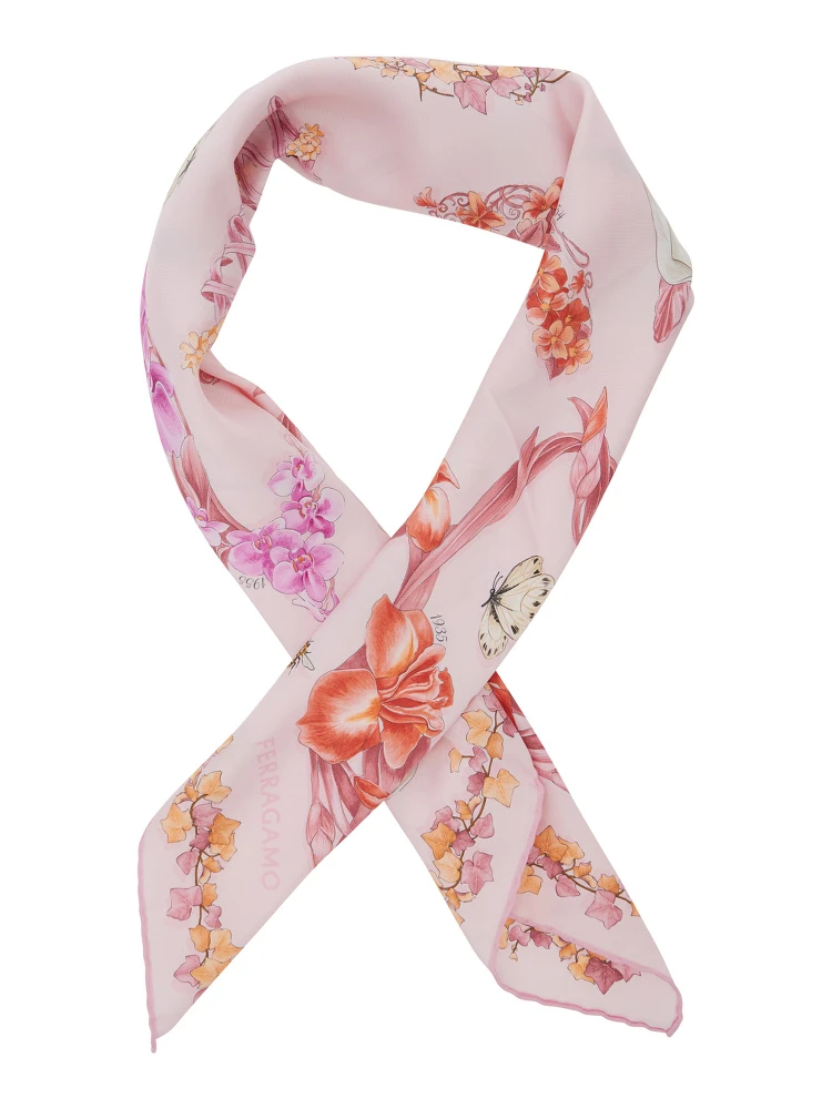 Pink Scarf with All-over Floral Print in Silk for Women alternative