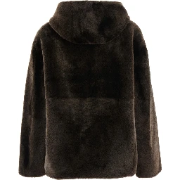 Brown Shearling jacket with fixed hood in fur for women