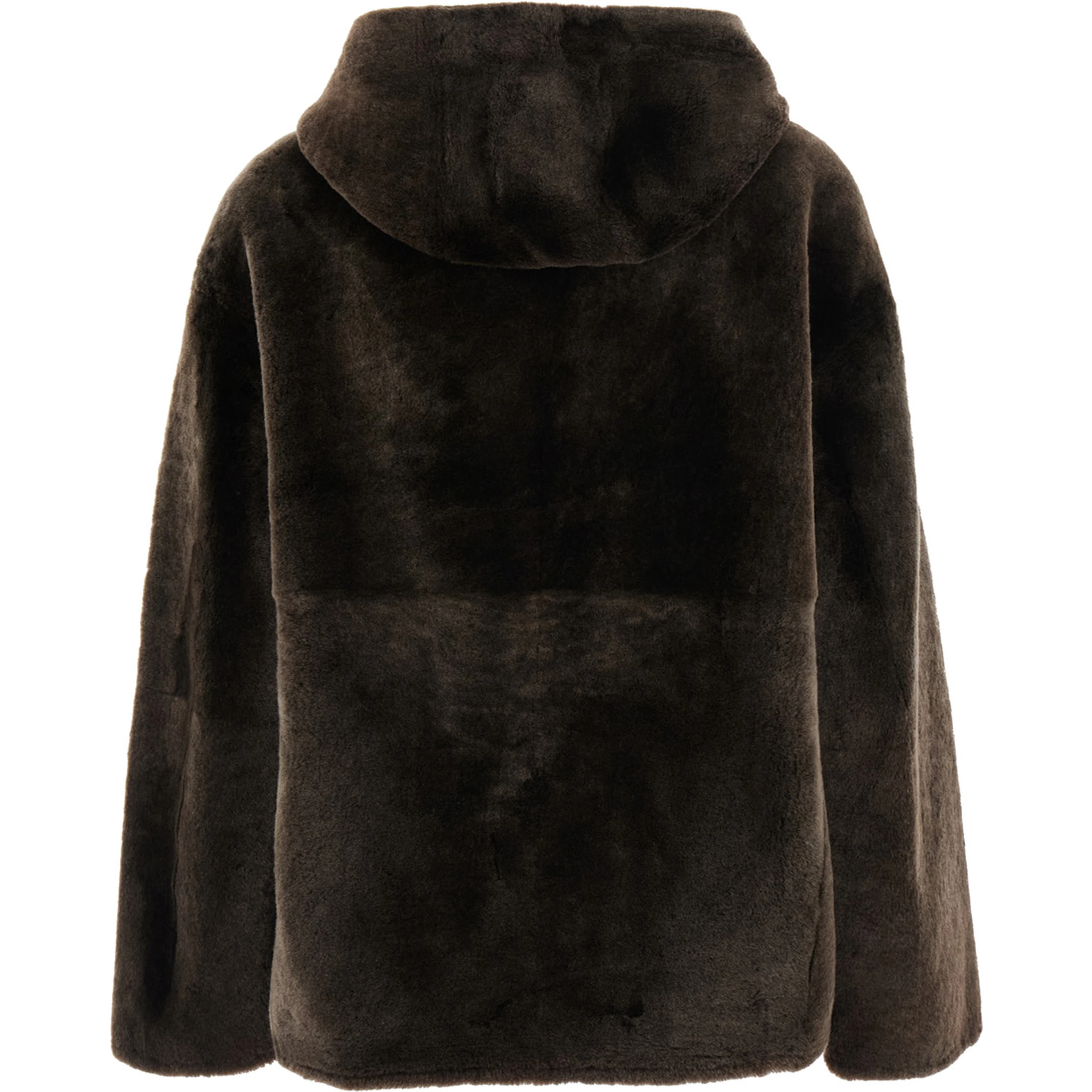 Brown Shearling jacket with fixed hood in fur for women