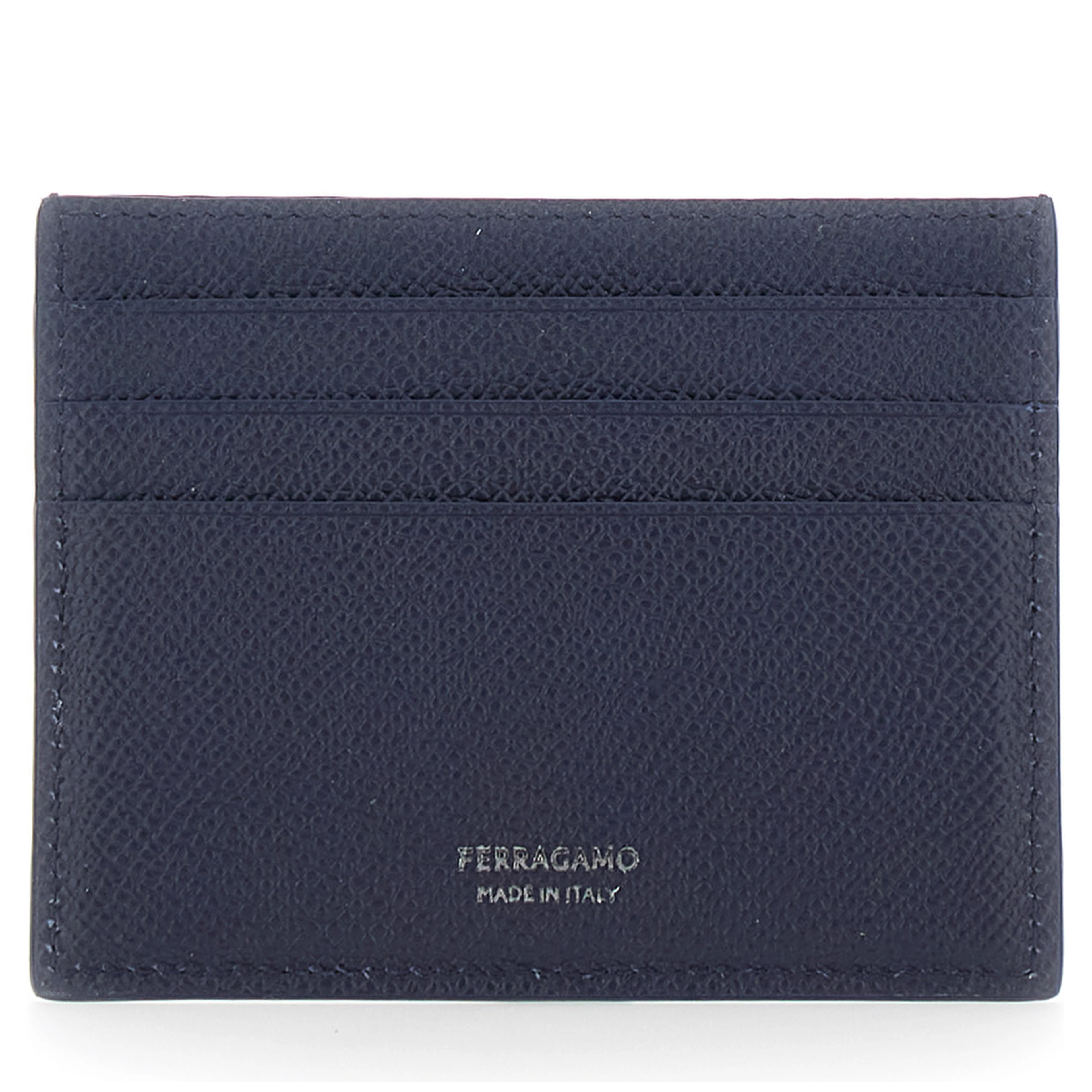blue Card holder with Micro Gancini on the Front and logo lettering on the Back in Grained Leather for Men