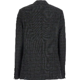 Barrysta Brown Double-breasted Jacket with peak revers and check motif all-over in wool for women