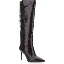 Arsen Brown high-heel boots with elasticated side details in leather for women