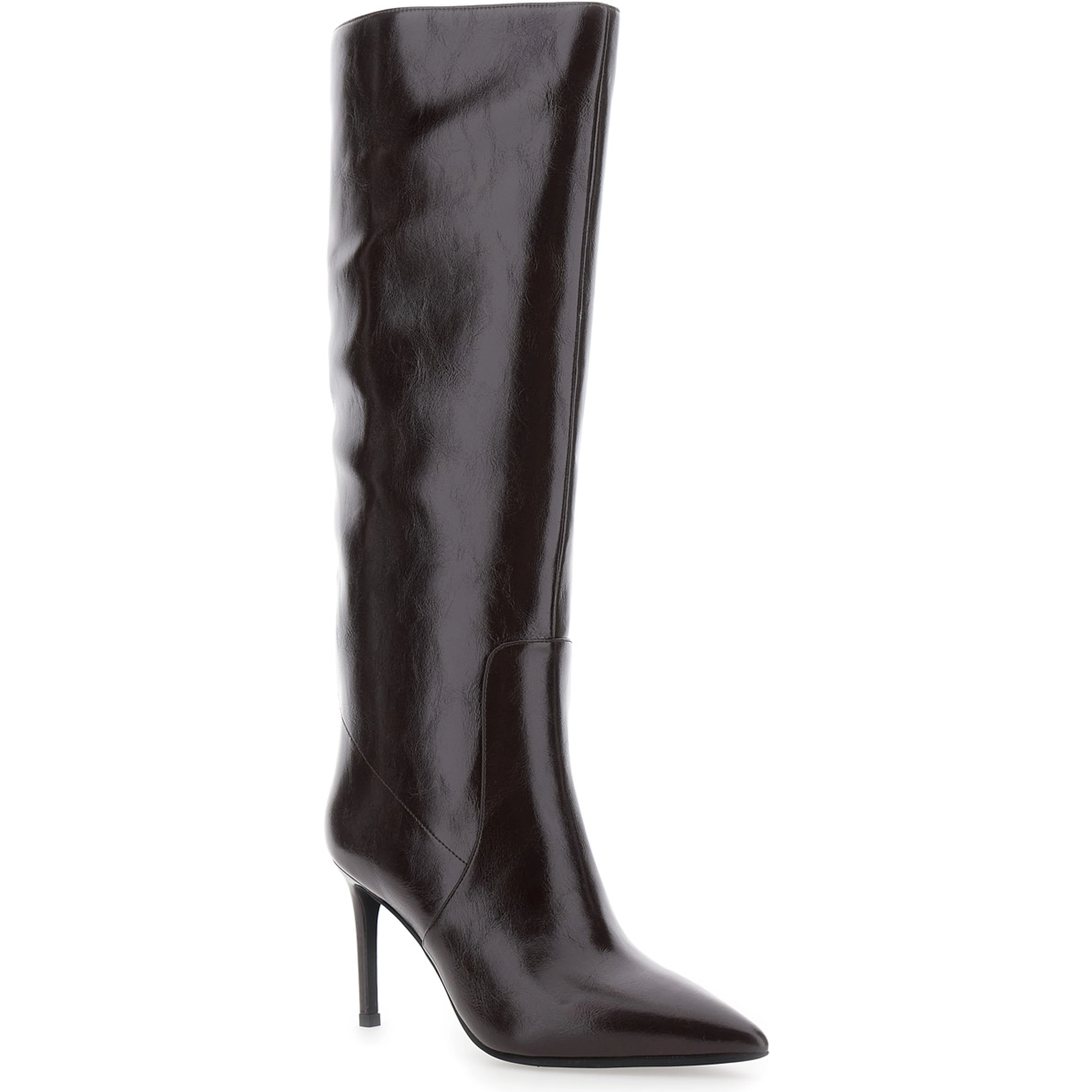 Arsen Brown high-heel boots with elasticated side details in leather for women