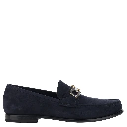 Avril blue Loafers with Gancini plaque on the front in leather for men