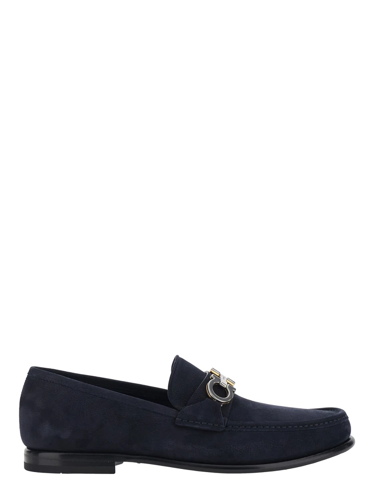 Avril blue Loafers with Gancini plaque on the front in leather for men