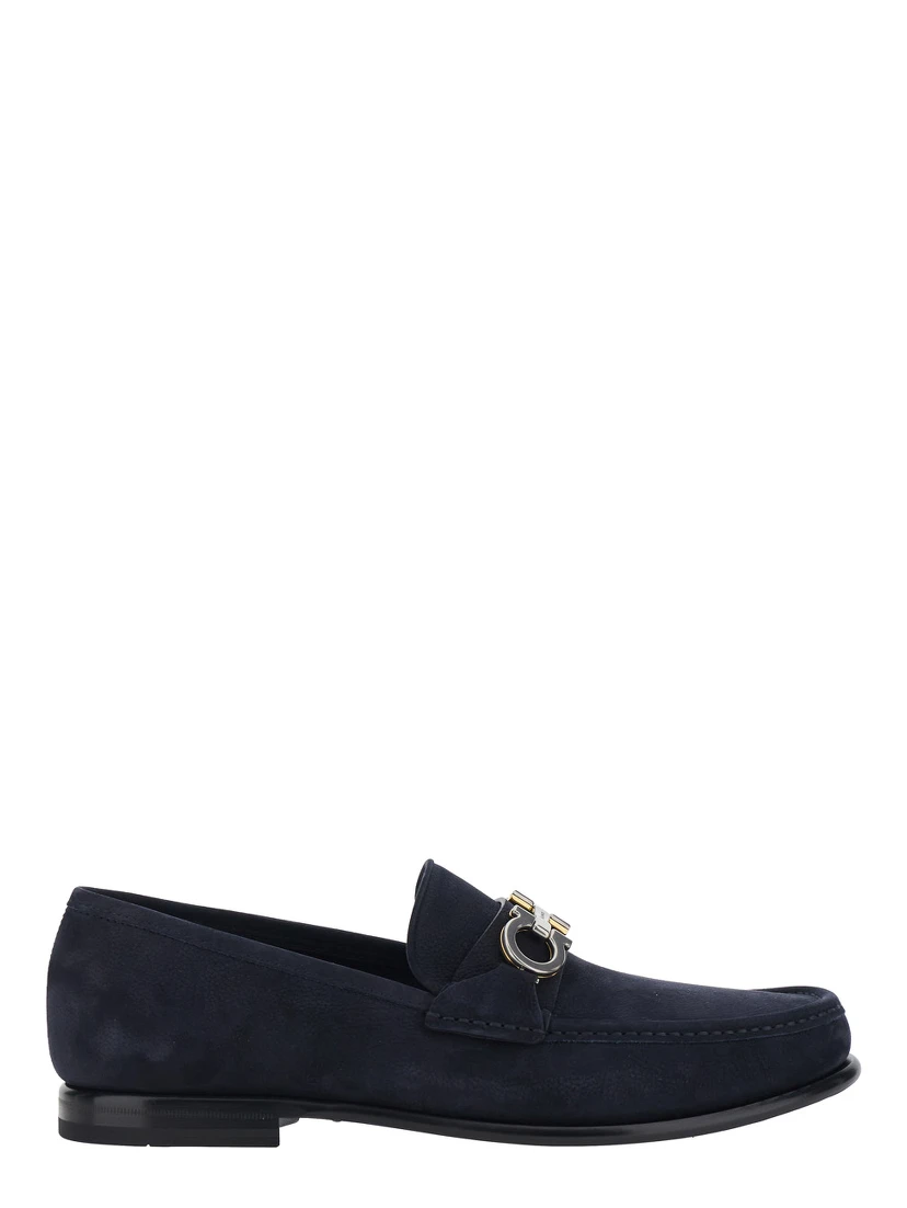 Avril blue Loafers with Gancini plaque on the front in leather for men