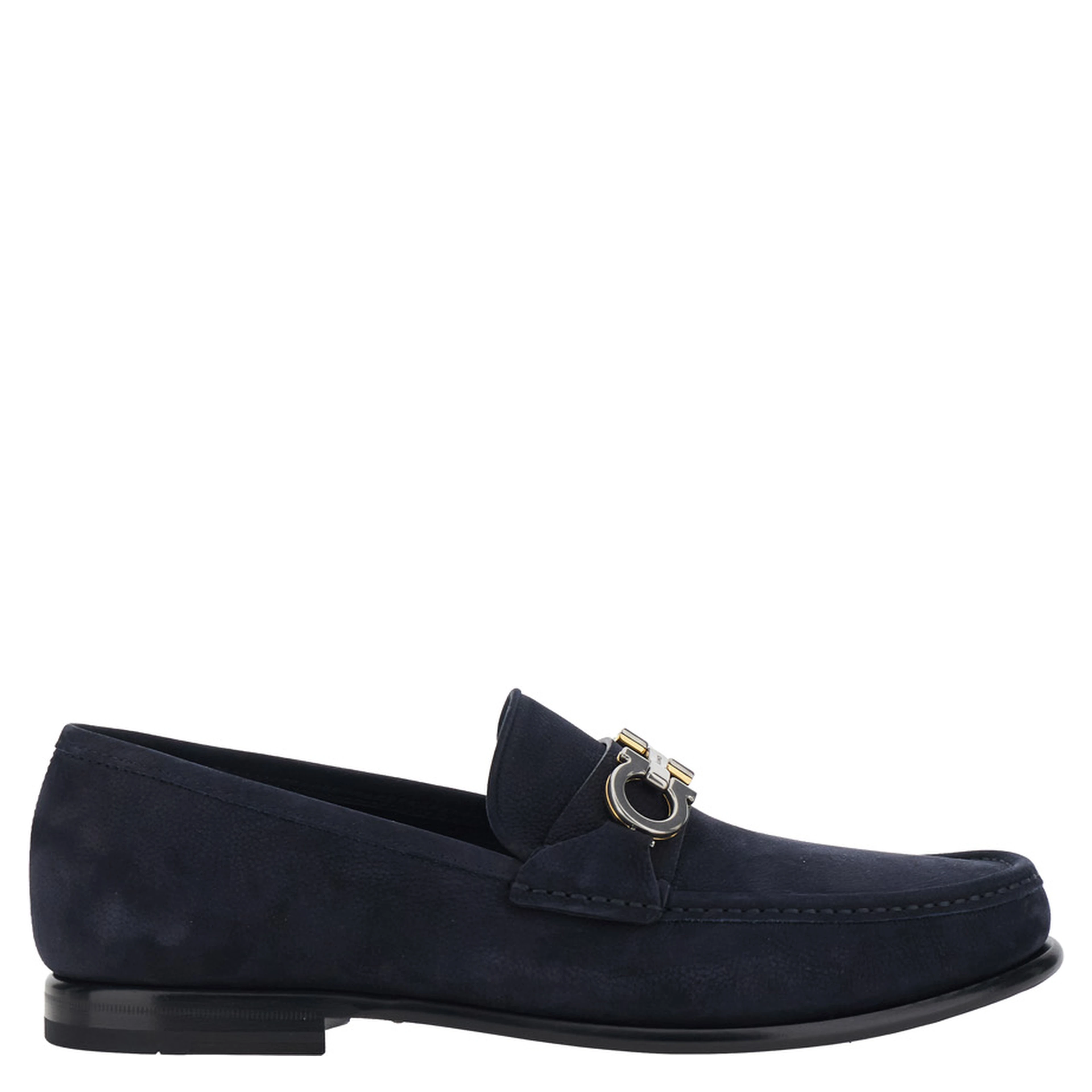 Avril blue Loafers with Gancini plaque on the front in leather for men