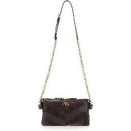 Panthea Small brown Crossbody bag with VLogo plaque on the front in leather for women