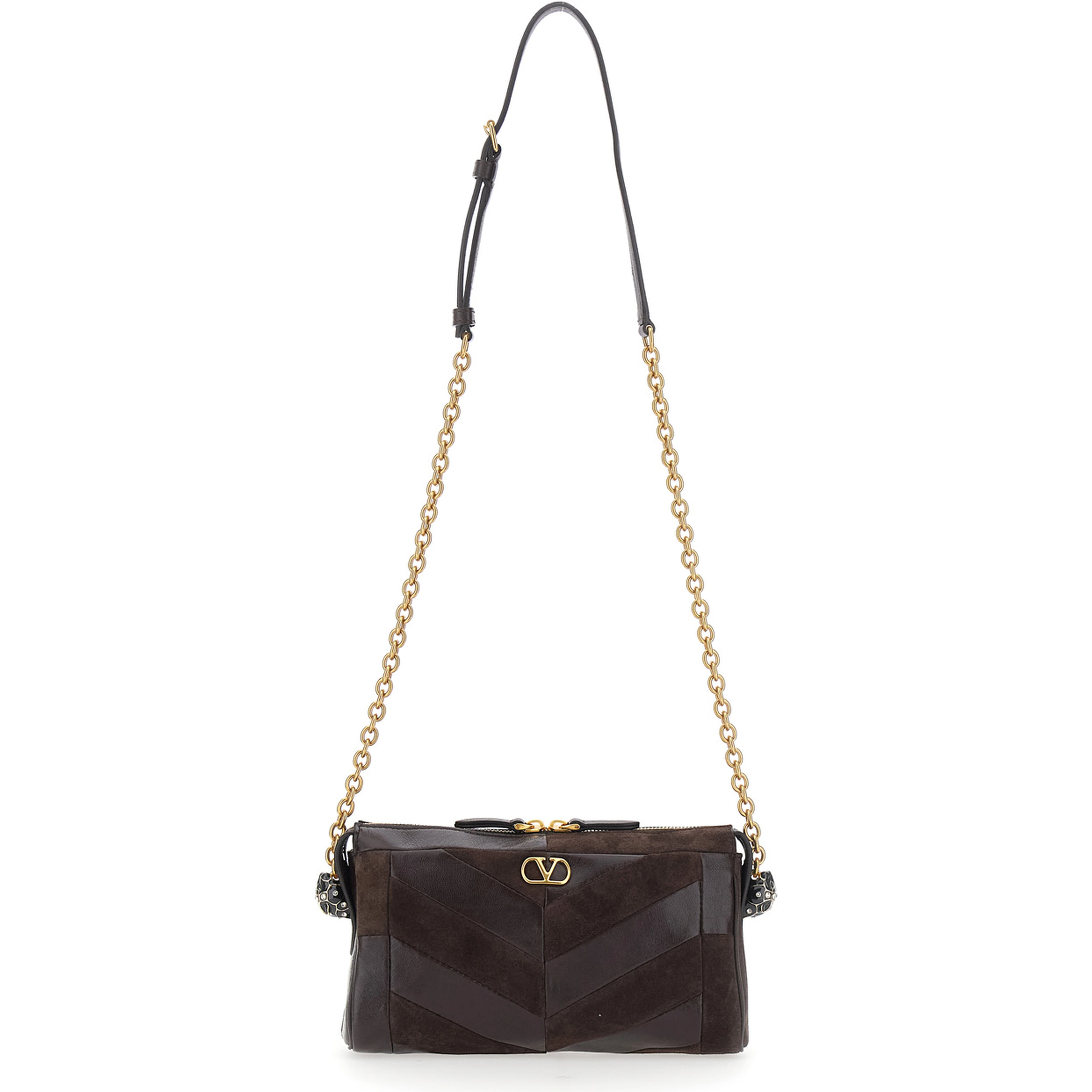 Panthea Small brown Crossbody bag with VLogo plaque on the front in leather for women