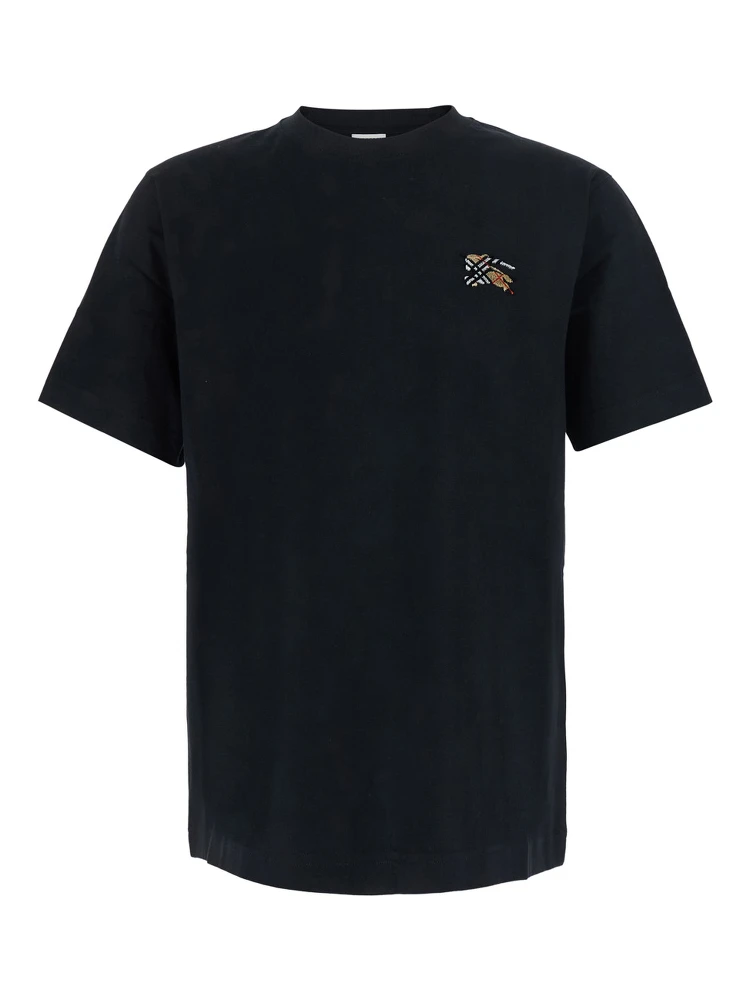 Black Crew Neck T-Shirt with EKD Embroidery on the Front in Cotton for Men