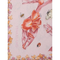 Pink Scarf with All-over Floral Print in Silk for Women