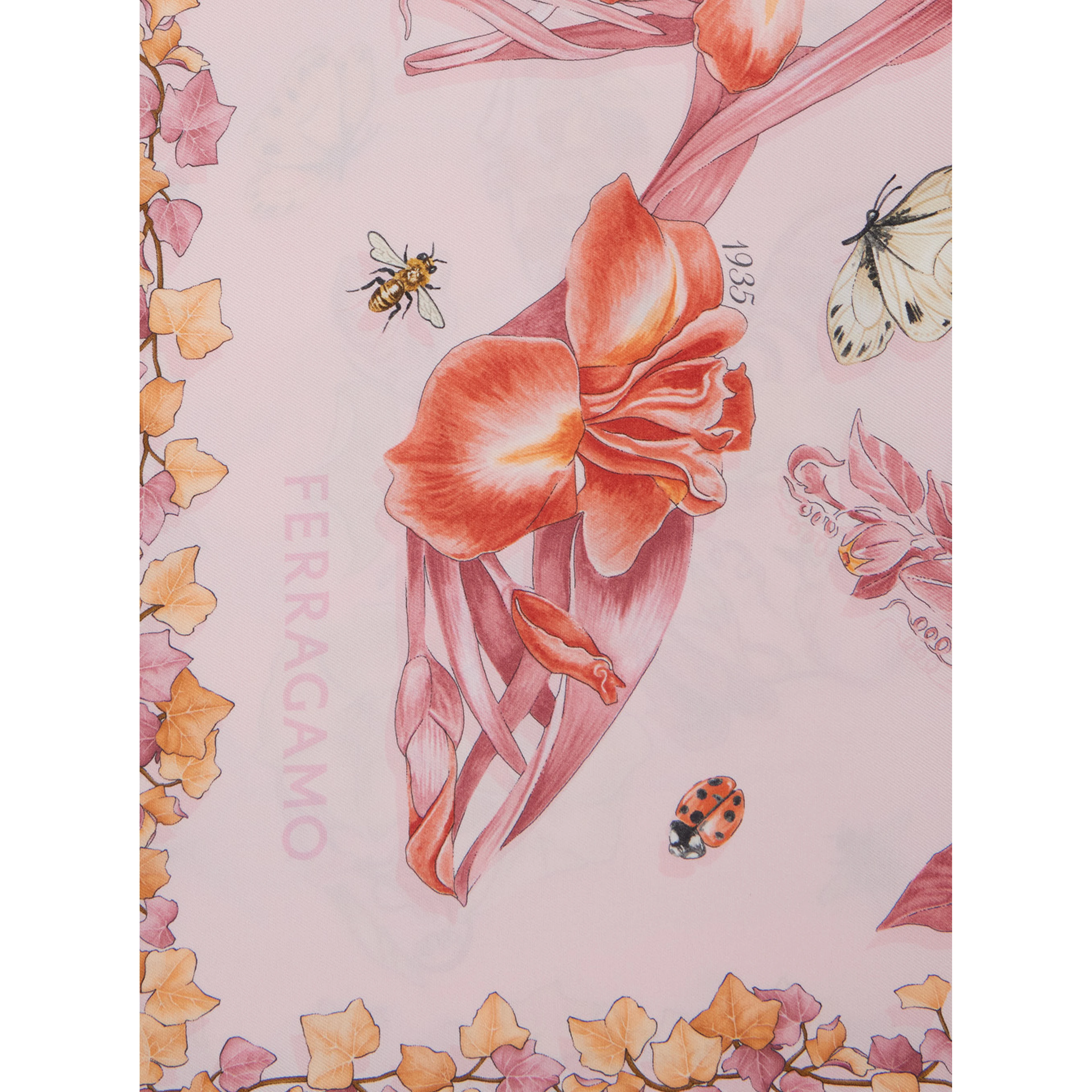 Pink Scarf with All-over Floral Print in Silk for Women