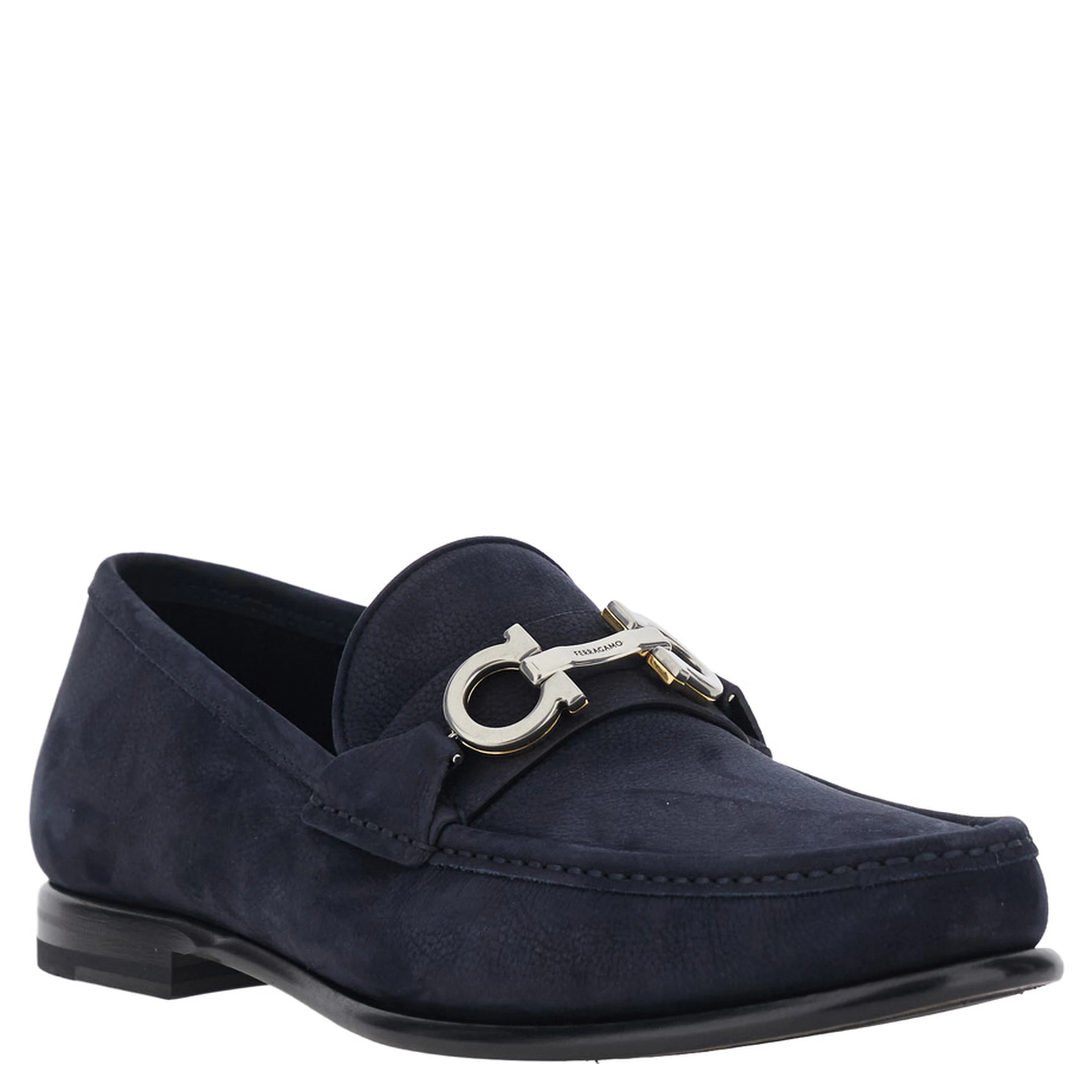 Avril blue Loafers with Gancini plaque on the front in leather for men