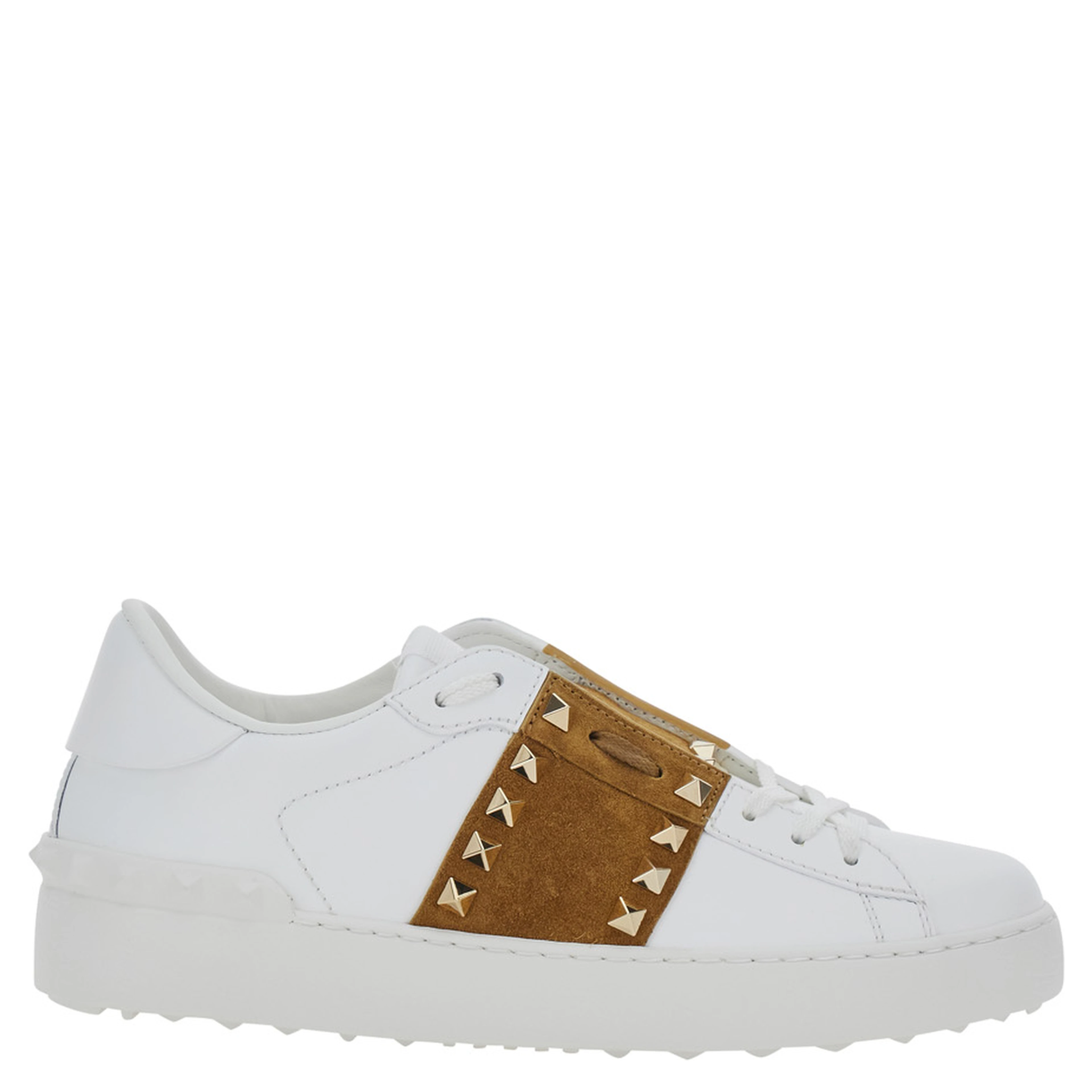 Rockstud Untitled White Sneaker with Rockstud Decoration and Logo Embossed on the Tongue in Leather and Suede for Women