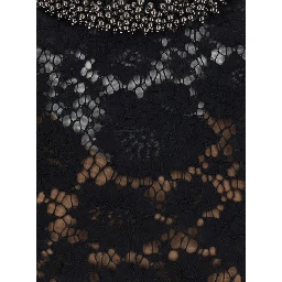 Black Mini Dress with Beaded Collar and All-Over Lace Embroidery in Tech Fabric for Women