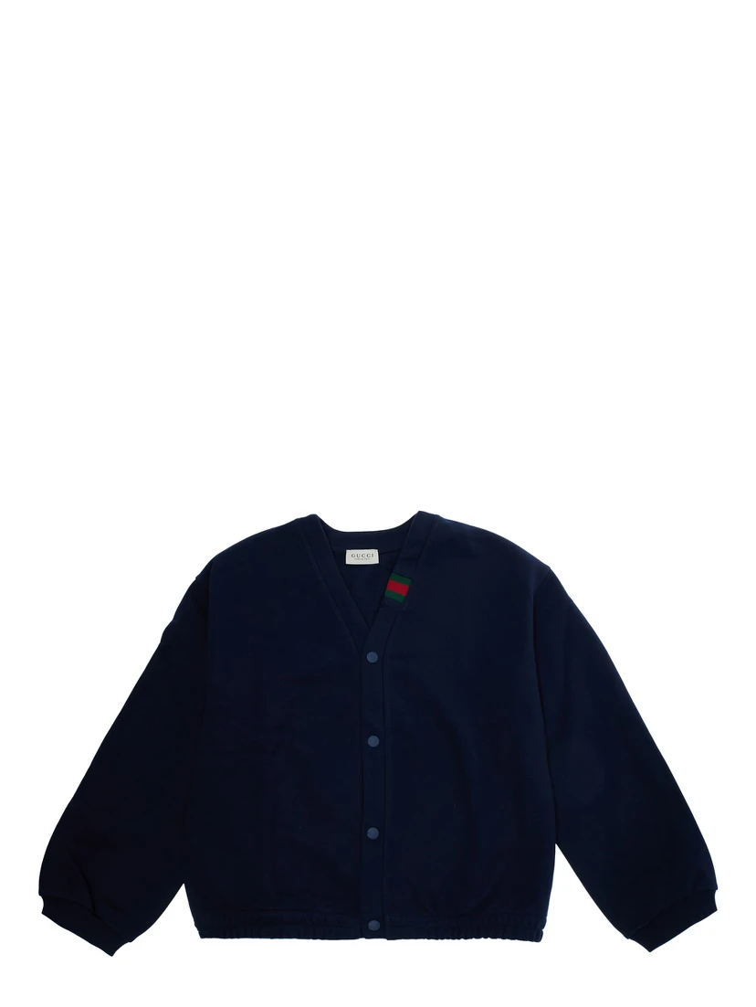 Blue Crewneck cardigan with Web patch on the front in cotton Boy