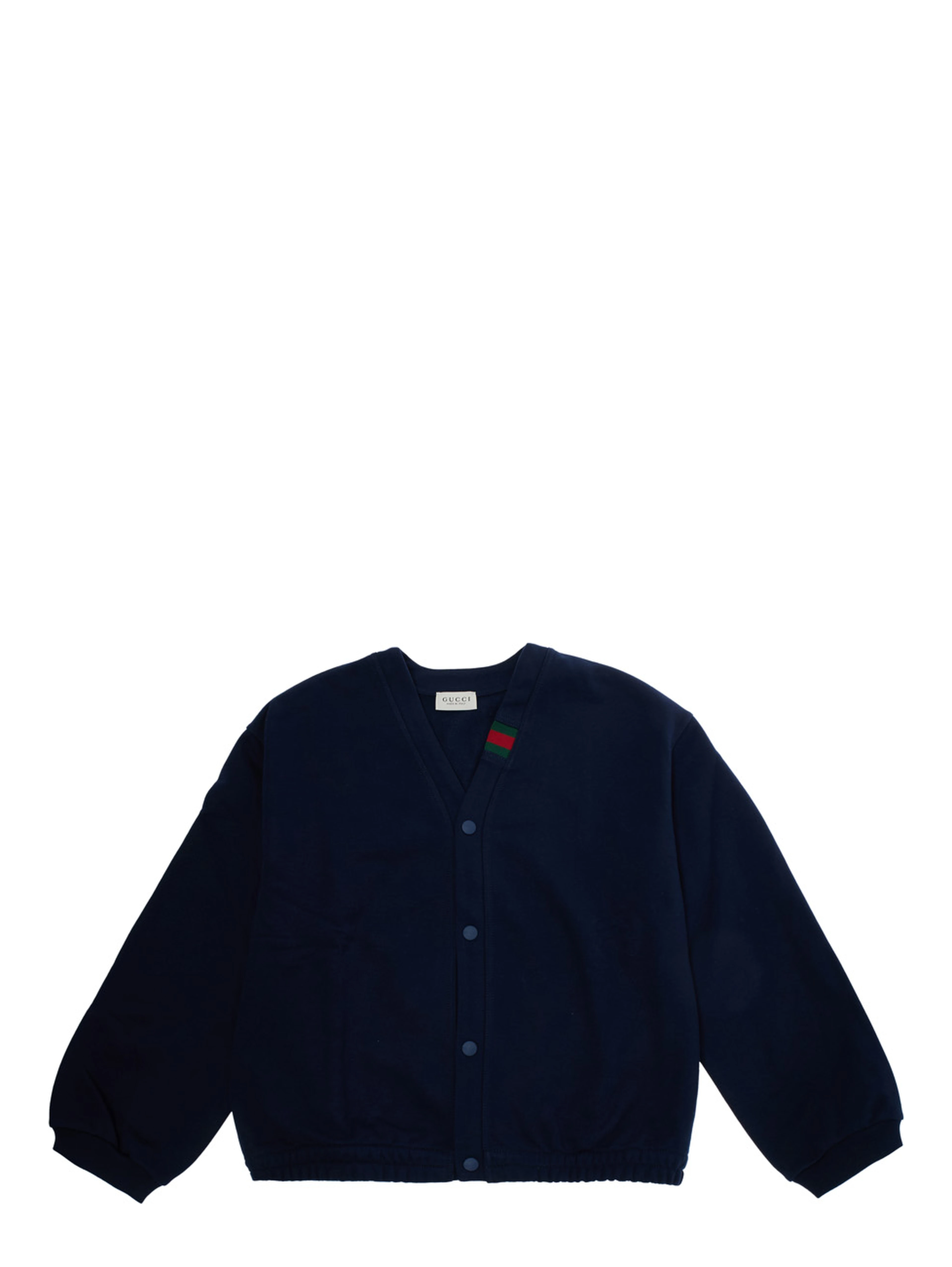 Blue Crewneck cardigan with Web patch on the front in cotton Boy