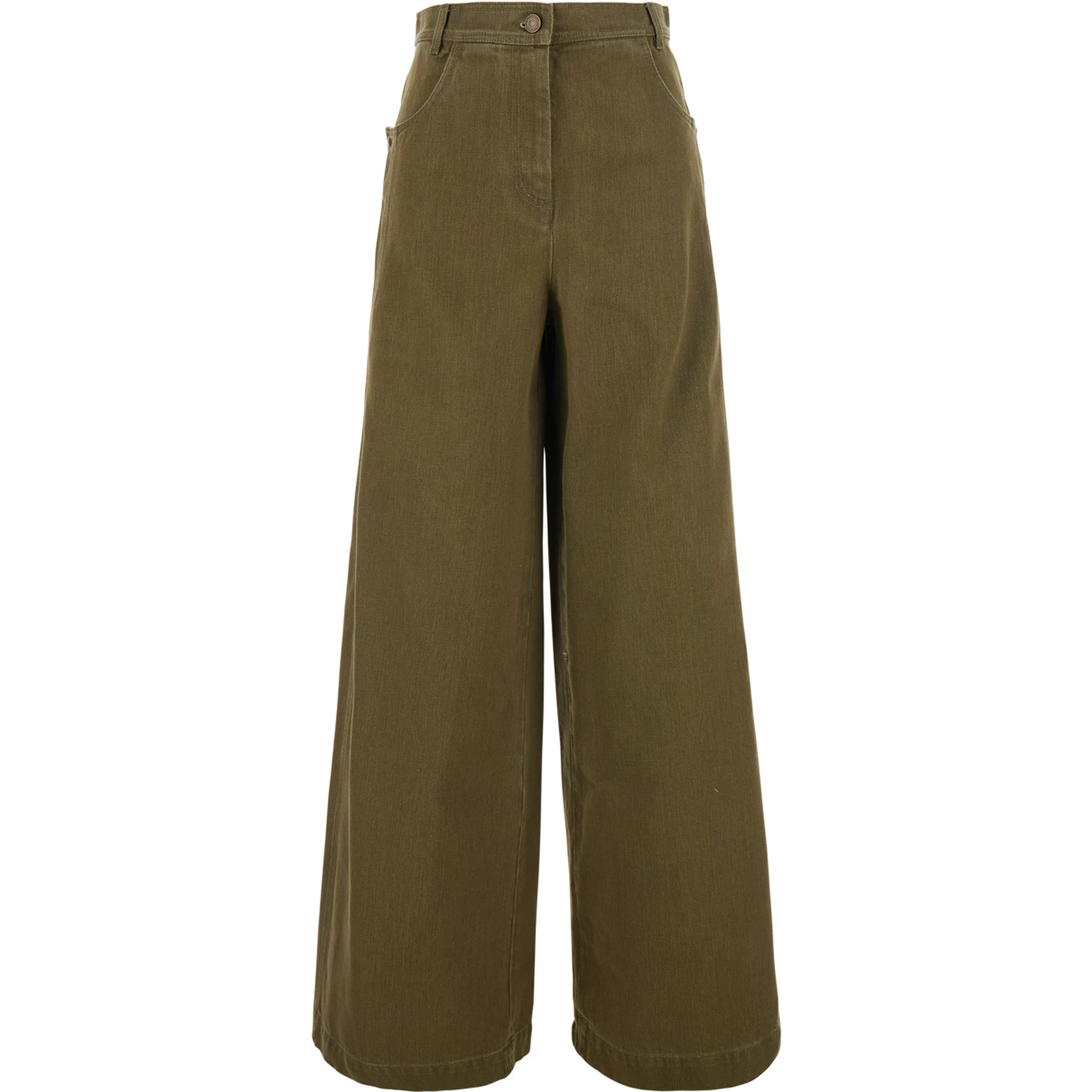 Alaro Green Jeans with Patch Pockets on the Back and Wide Leg in Denim for Women