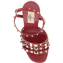 Red Slingback Sandals with High Stiletto Heel and Rockstud Decoration for Women