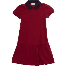 red Dress with Web detail and flared skirt in cotton for Girl